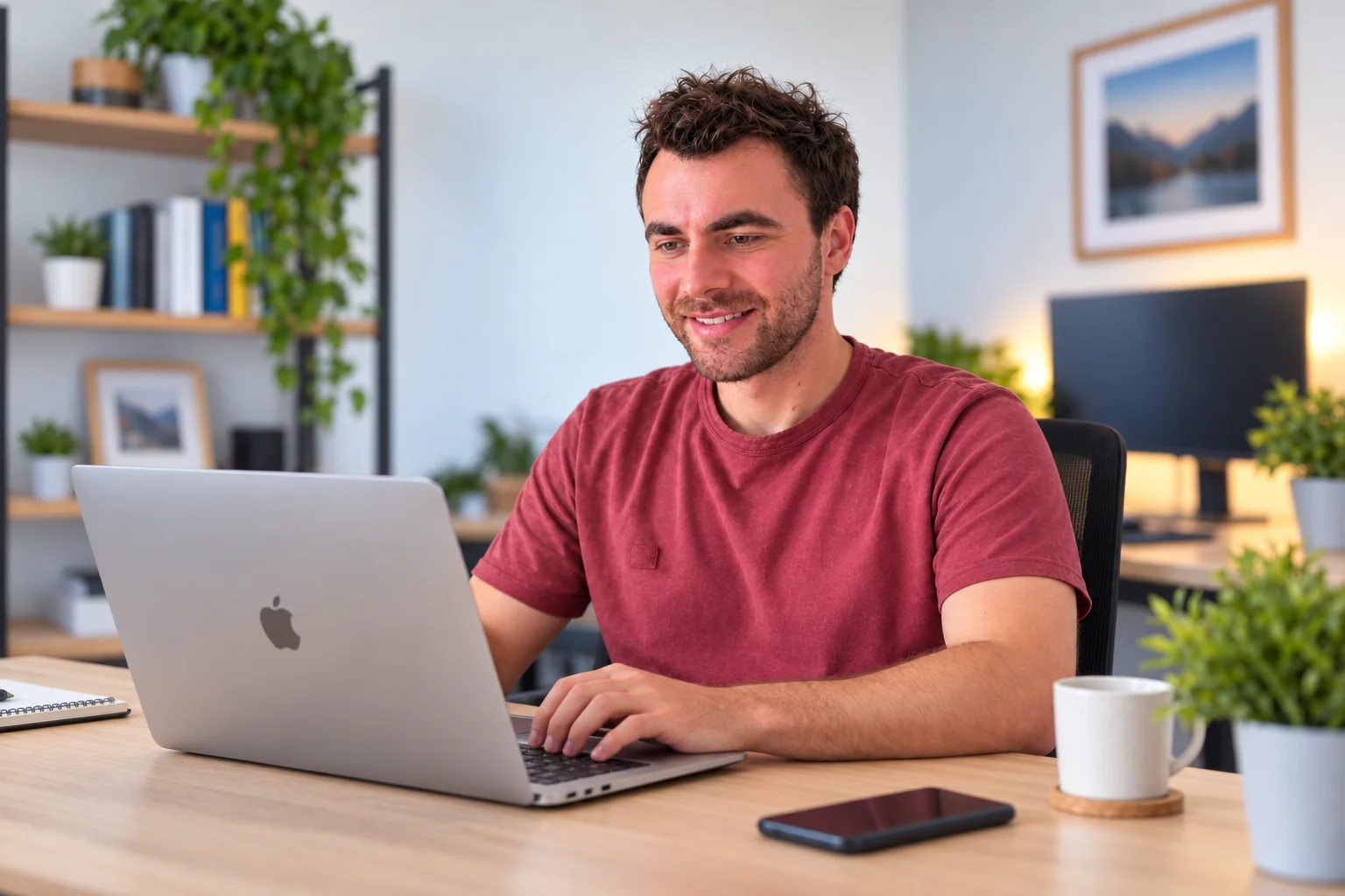 Jacek Renk, twórca RenkIT, podczas pracy przy MacBooku